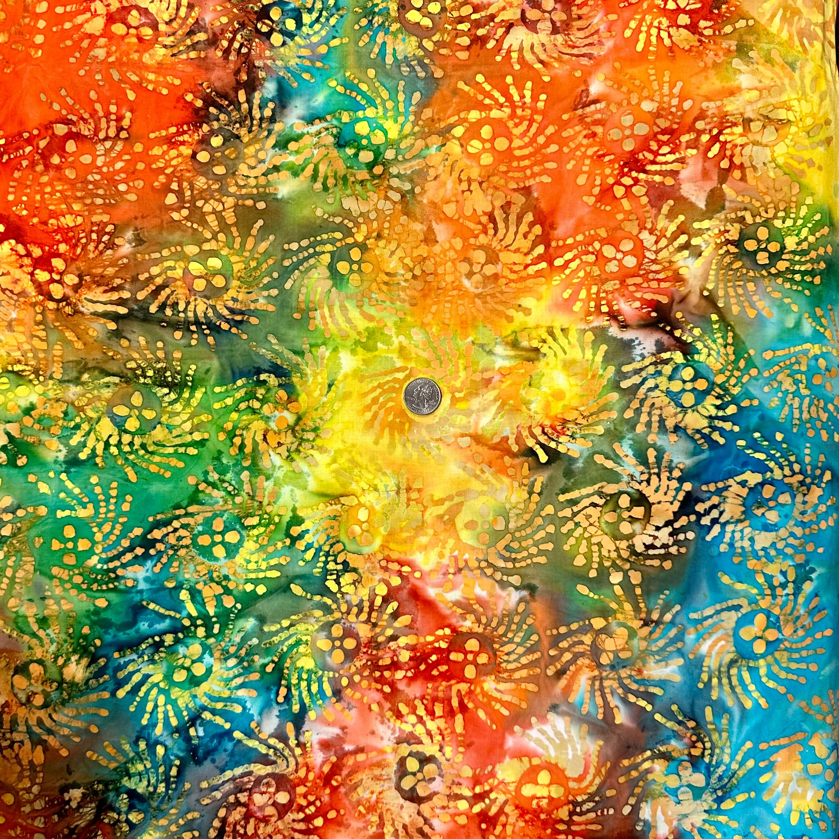 Cotton Fabric BTY Batik Rainbow Sun Flower Light Star Burst Tone Tonal Dot