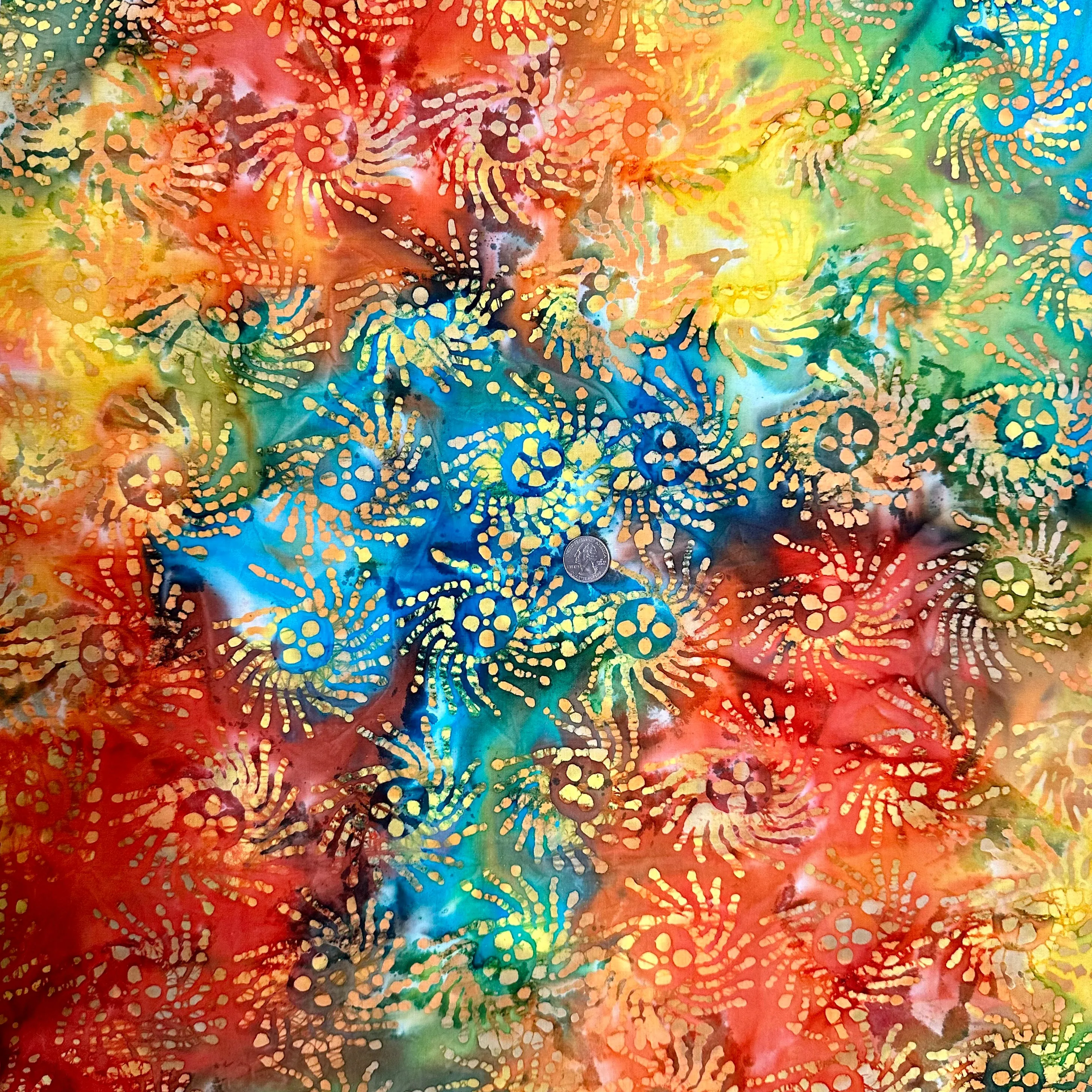 Cotton Fabric BTY Batik Rainbow Sun Flower Light Star Burst Tone Tonal Dot