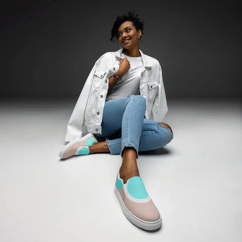 Cyan Geometric Slip on Canvas Shoes for Women