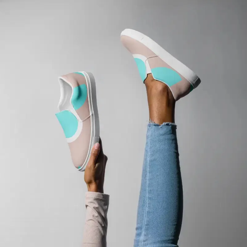Cyan Geometric Slip on Canvas Shoes for Women