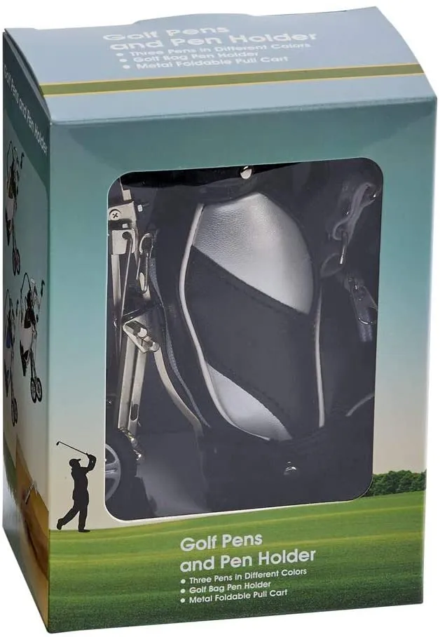 (D) Metal Golf Bag Style Pen Set and Holder, Gift for Golfers