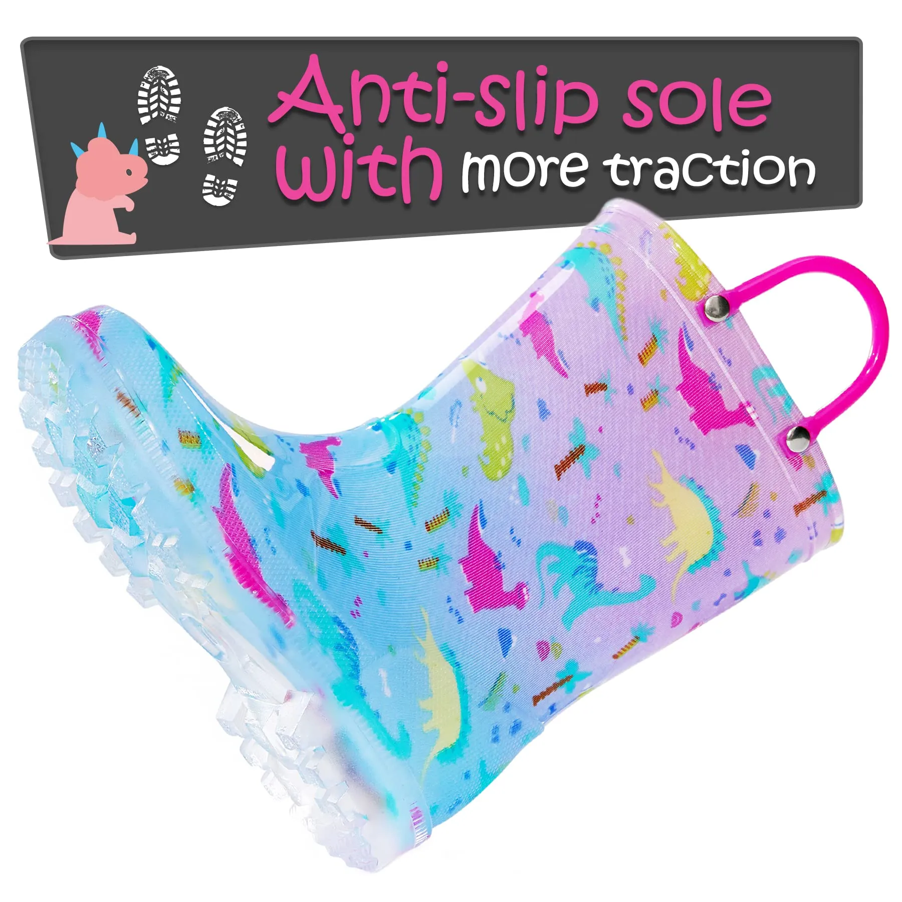 Dinosaur Light-up Pink & Blue Rain Boots