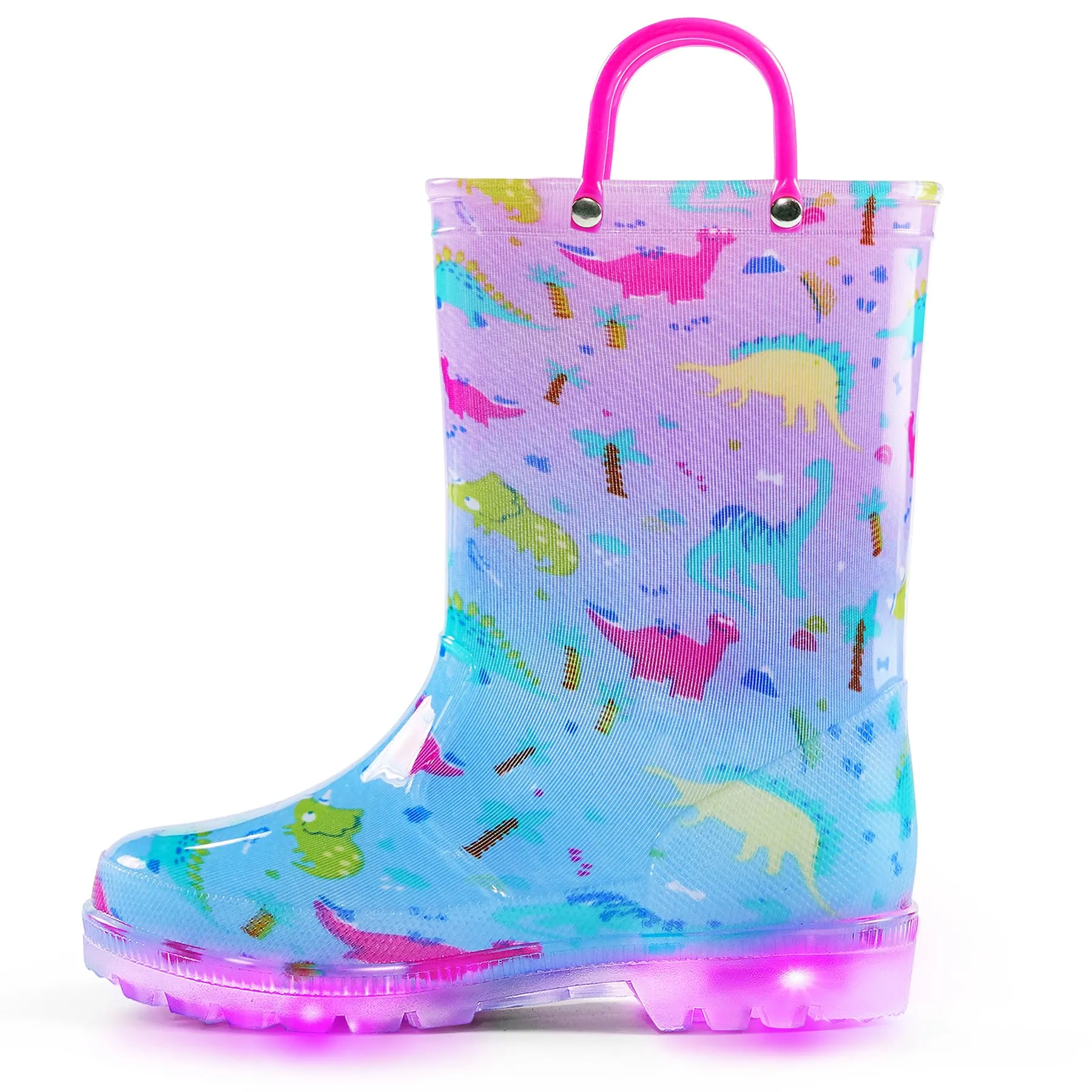 Dinosaur Light-up Pink & Blue Rain Boots