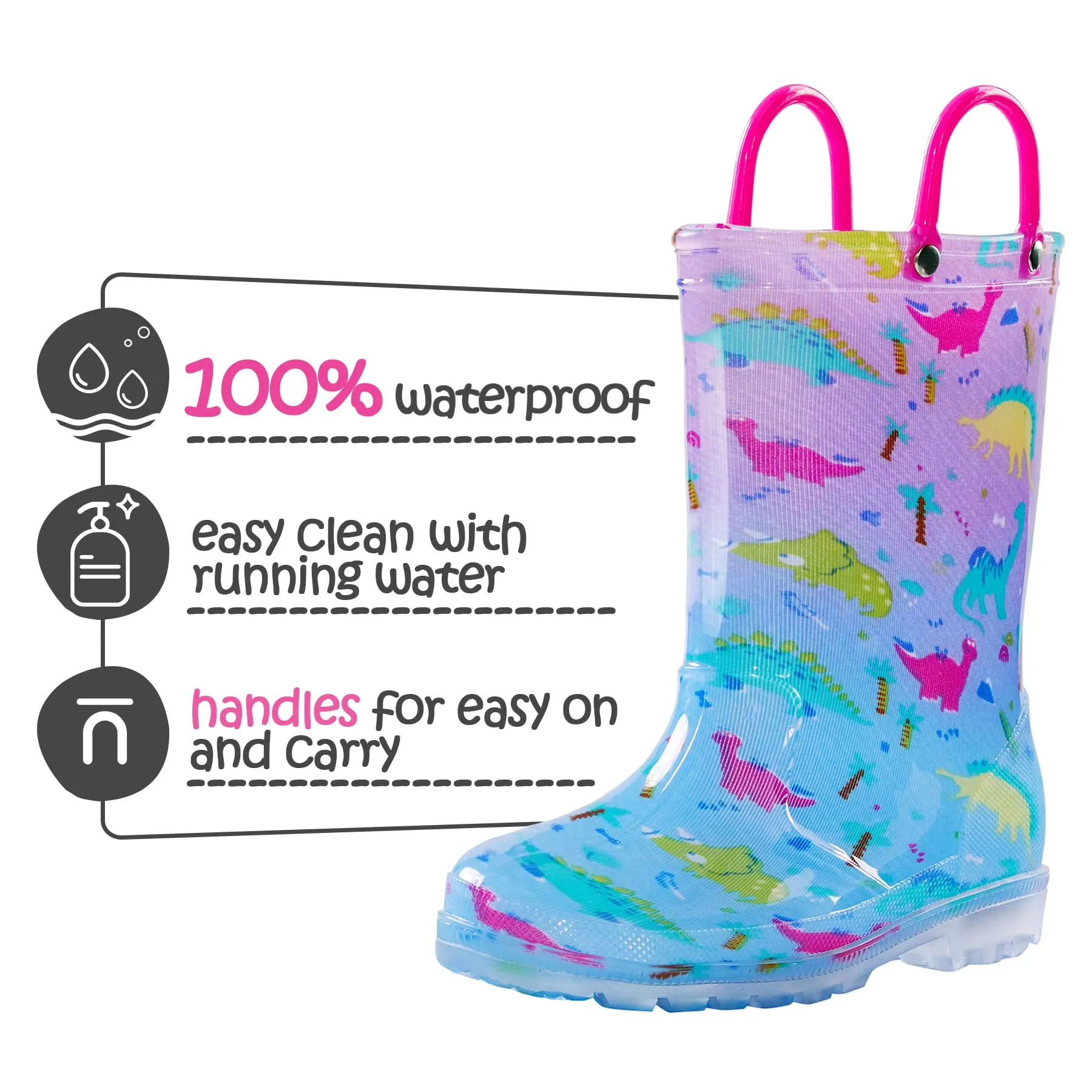 Dinosaur Light-up Pink & Blue Rain Boots