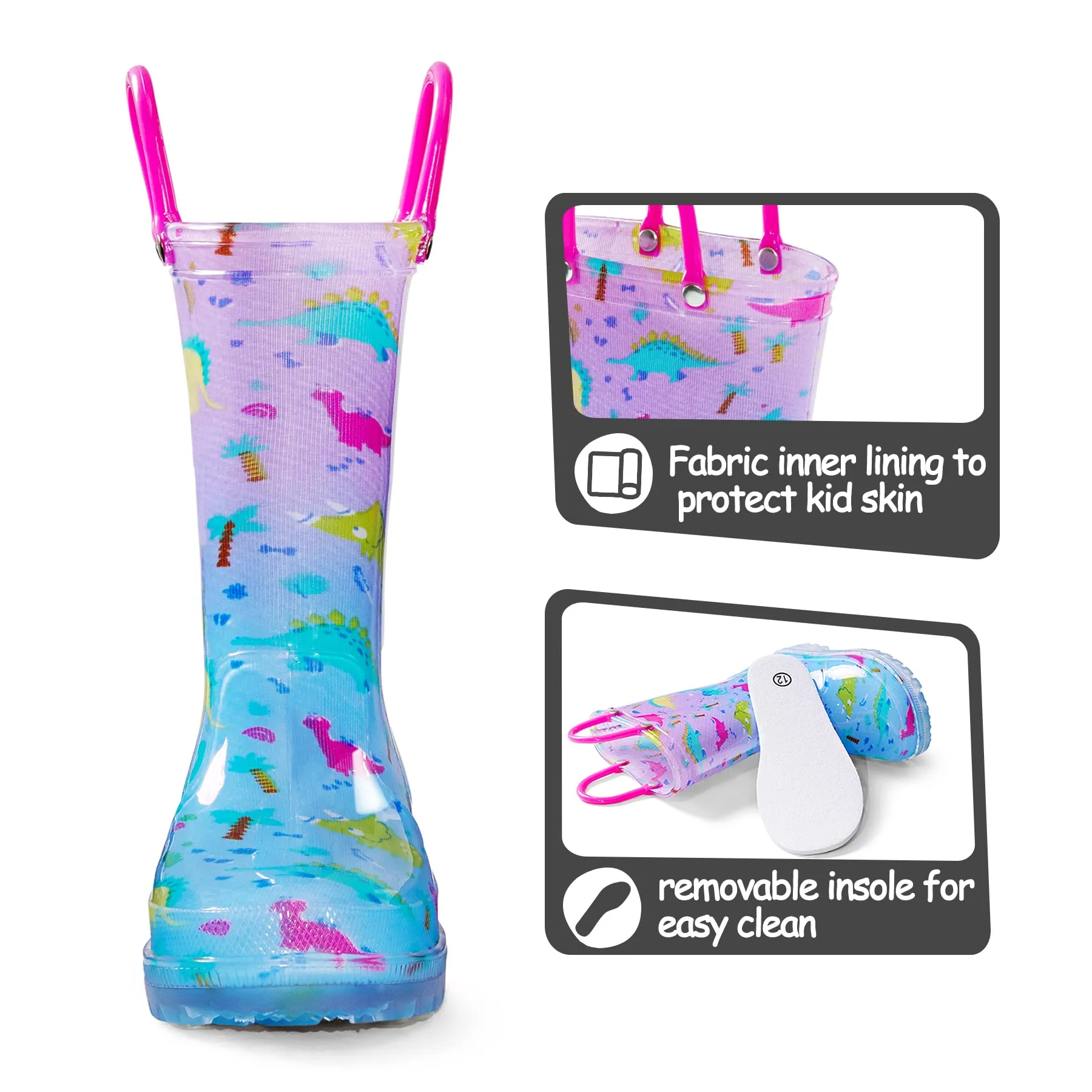 Dinosaur Light-up Pink & Blue Rain Boots