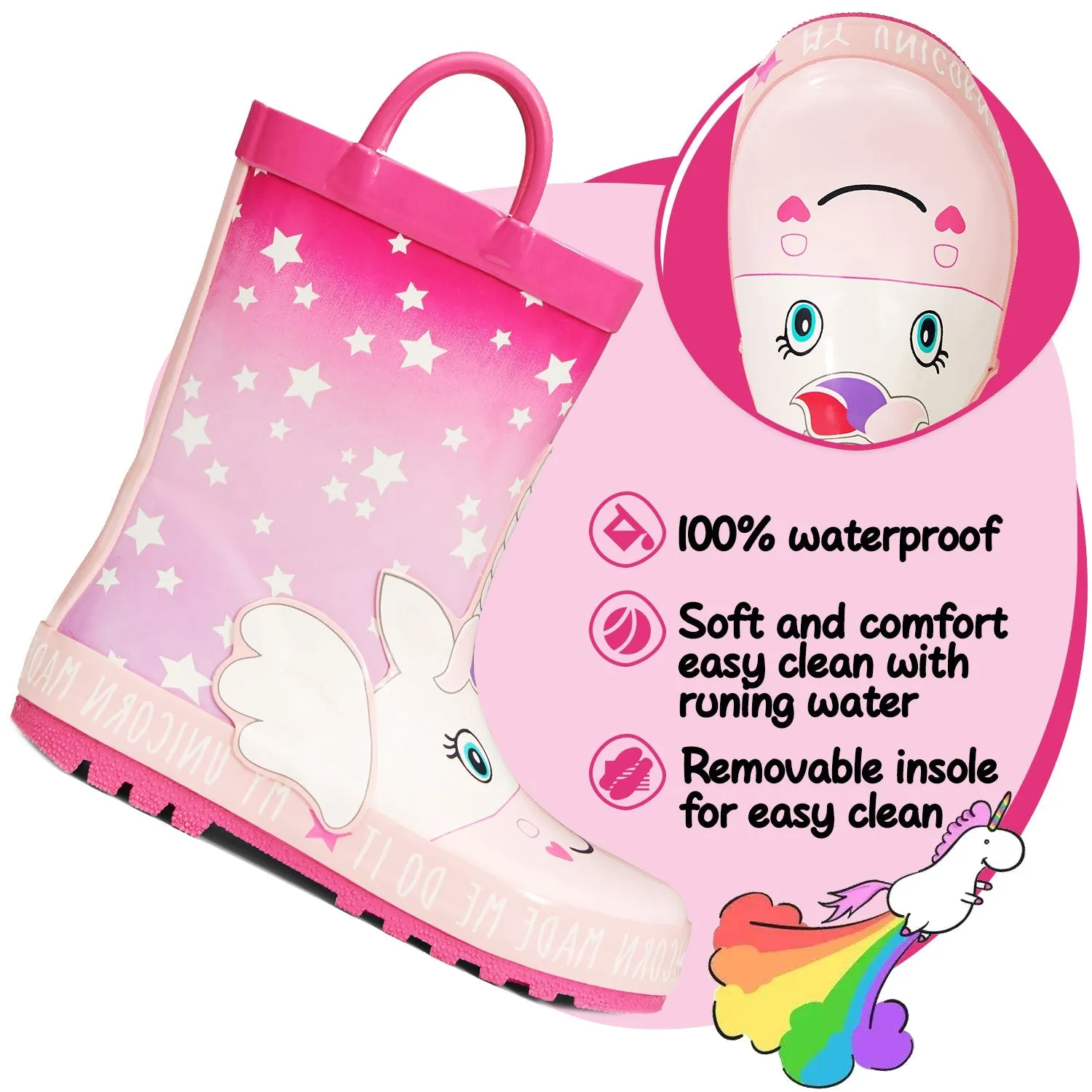 Fantasy Unicorn Kids Rain Boots-Pink