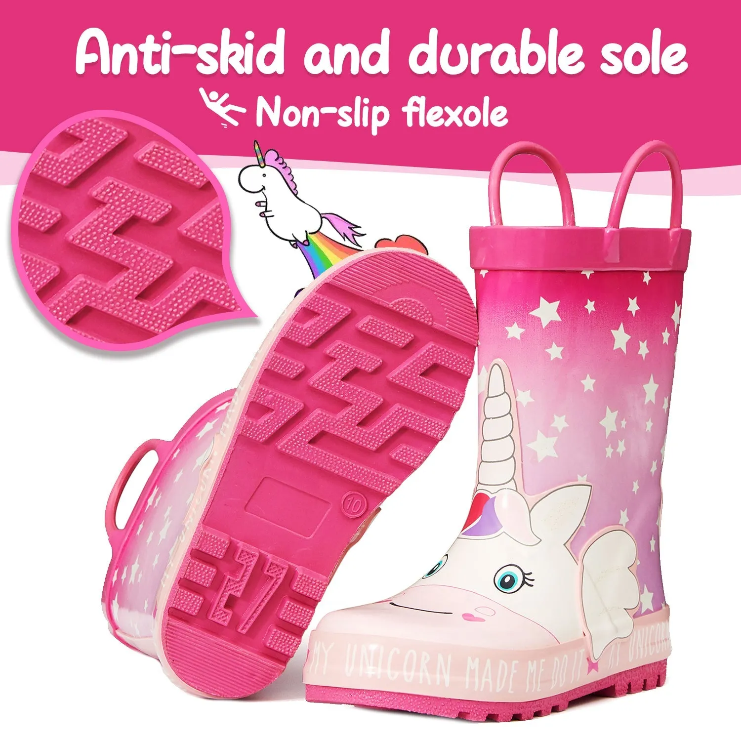 Fantasy Unicorn Kids Rain Boots-Pink