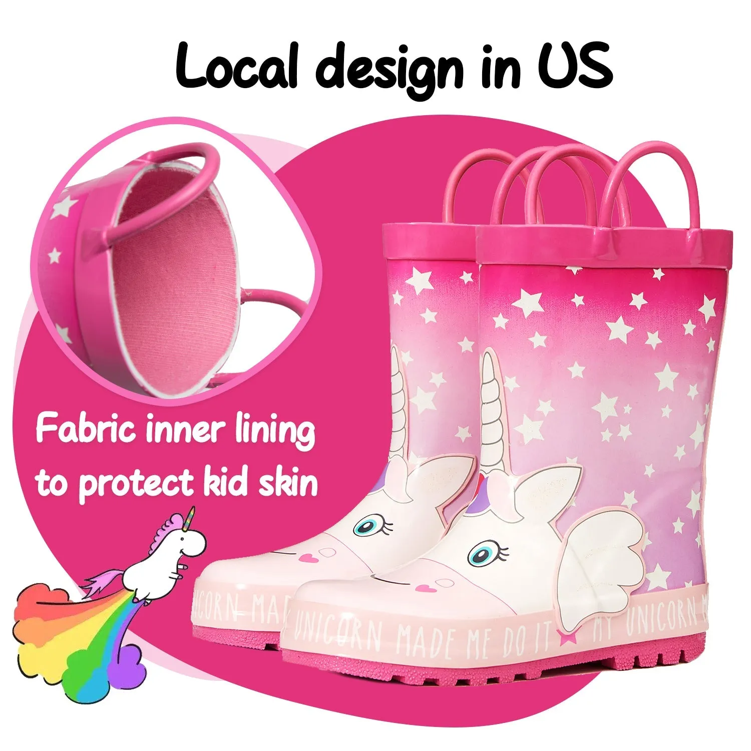 Fantasy Unicorn Kids Rain Boots-Pink