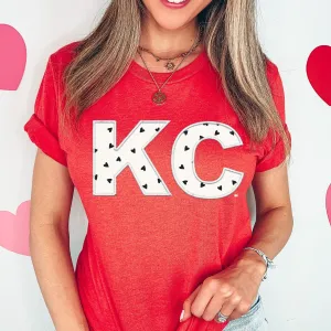 Faux Embroidered KC Letters w/ Heart Pattern Red Tee