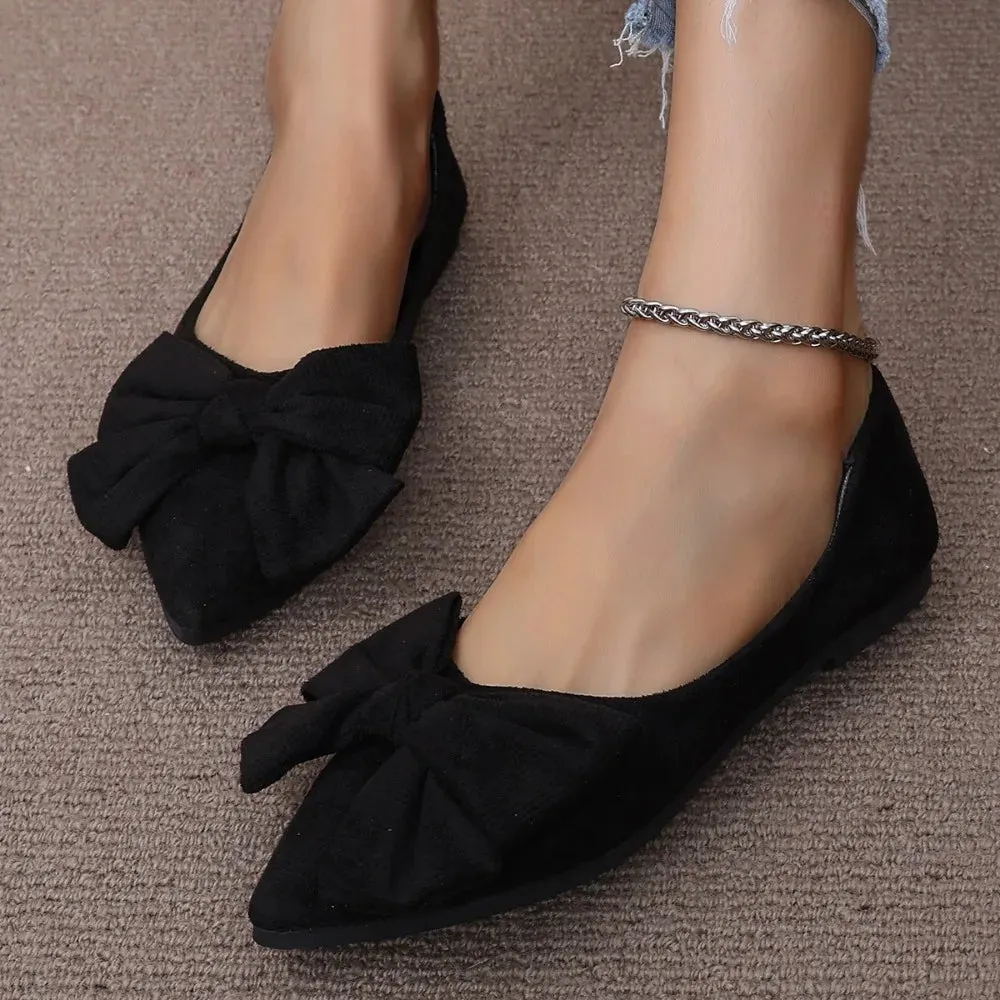 Flat Shoes Fashion Bow Woven Canvas Ballet Shoes Pointed Toe Flocking Red Flats