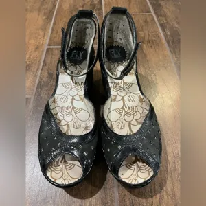 Fly London Black Wedge Sandal