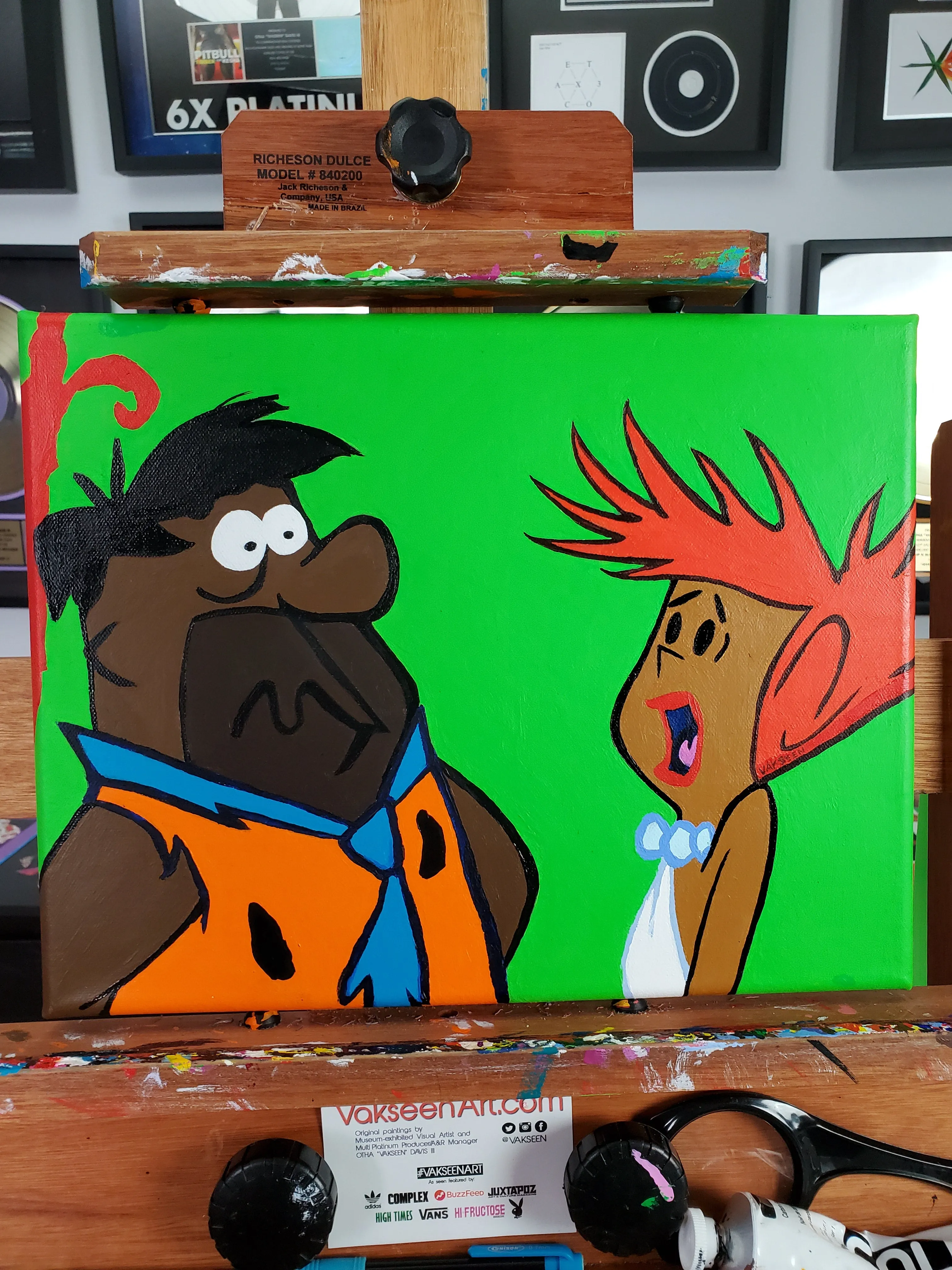 FRED!!! - FOBP - Black Flintstones - Original Acrylic Painting & Wall Decor - Vakseen Art