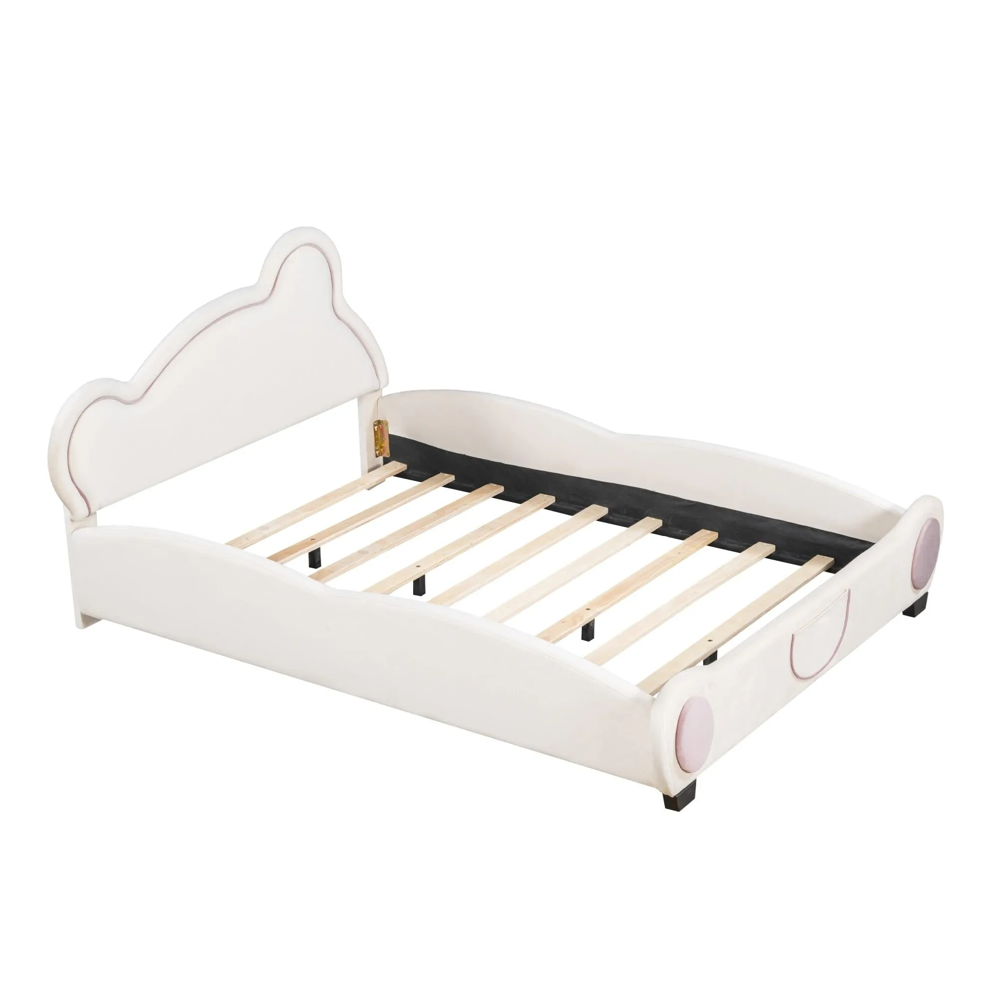 Full Velvet Platform Bed Frame with Bear-Shaped Headboard Bed-end