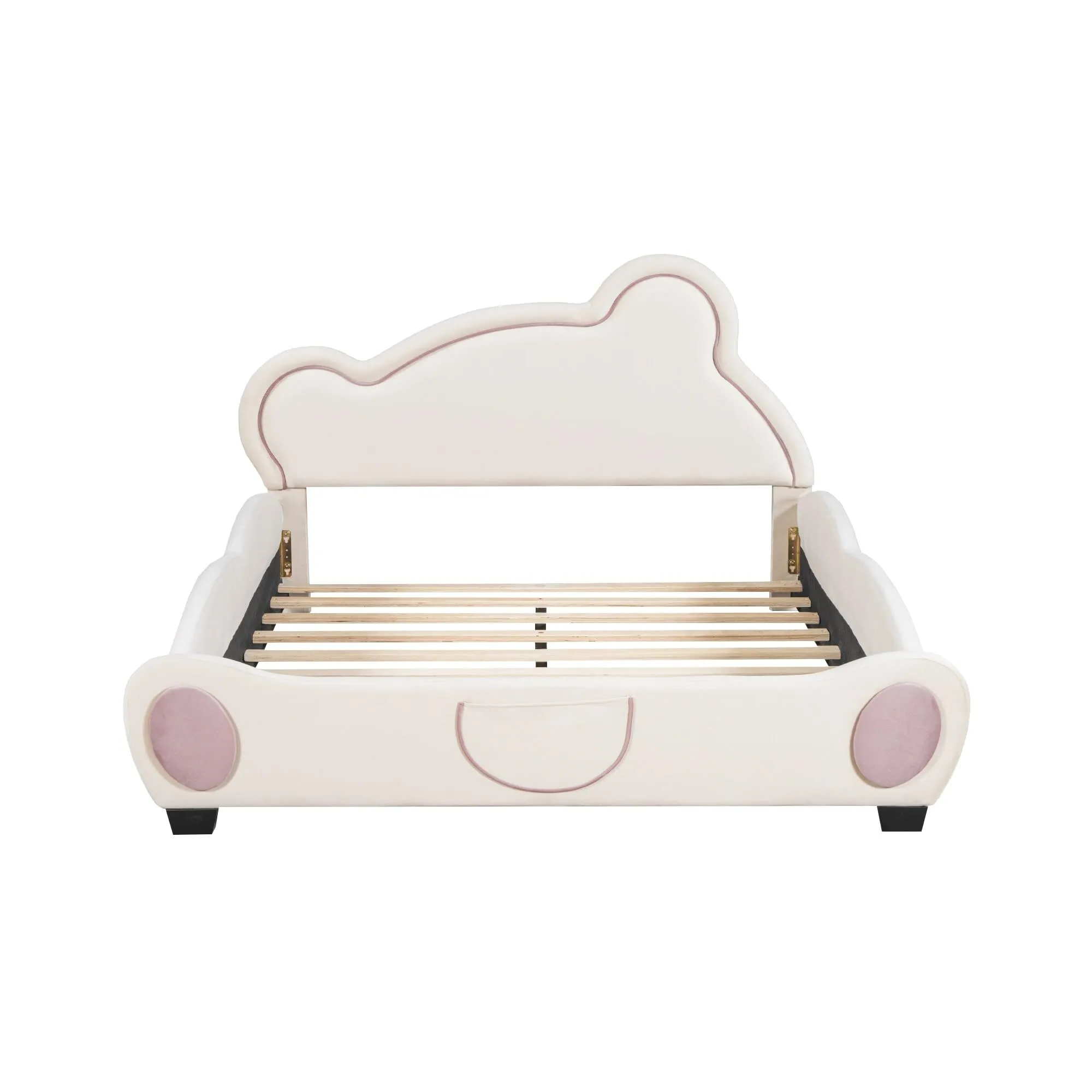 Full Velvet Platform Bed Frame with Bear-Shaped Headboard Bed-end
