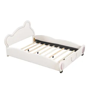 Full Velvet Platform Bed Frame with Bear-Shaped Headboard Bed-end