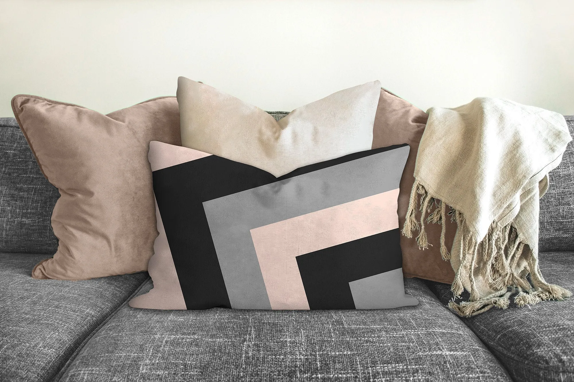 Geometric print pillow, pink, black, gray, modern pillow, Interior decor, home decor, pillow cover and insert, cotton pillow, accent pillow
