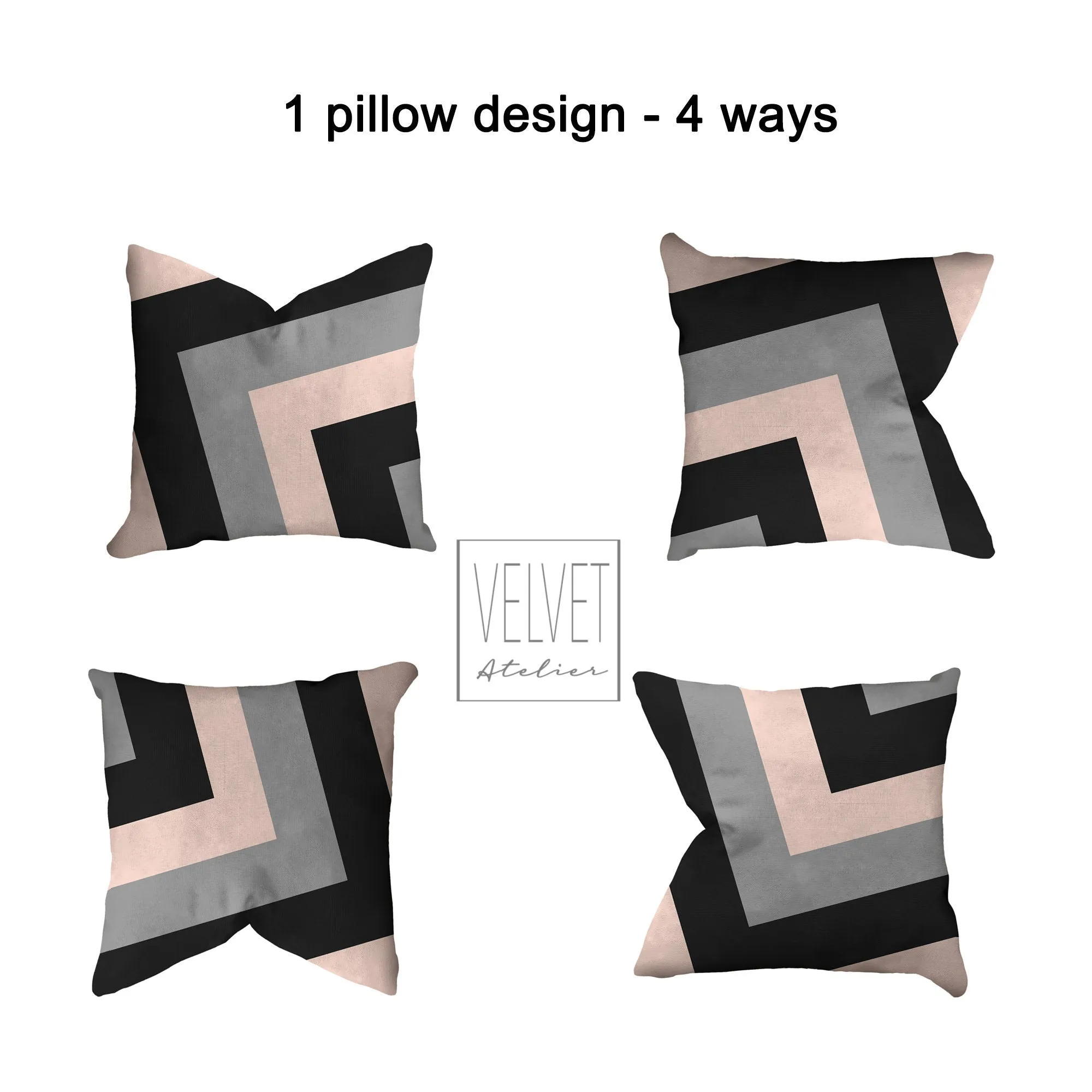 Geometric print pillow, pink, black, gray, modern pillow, Interior decor, home decor, pillow cover and insert, cotton pillow, accent pillow