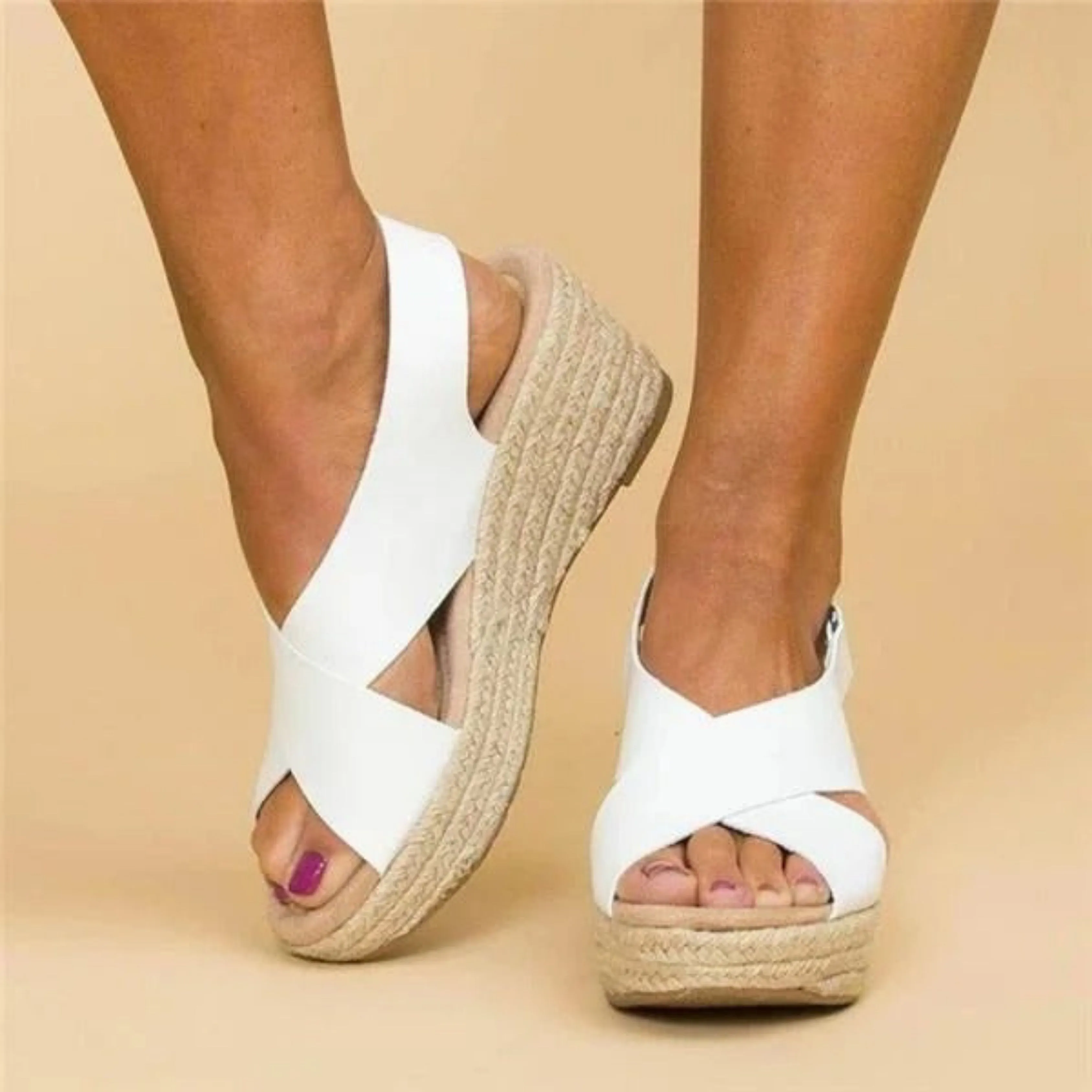 Georgina® | Women's wedge heel sandals with crossed straps