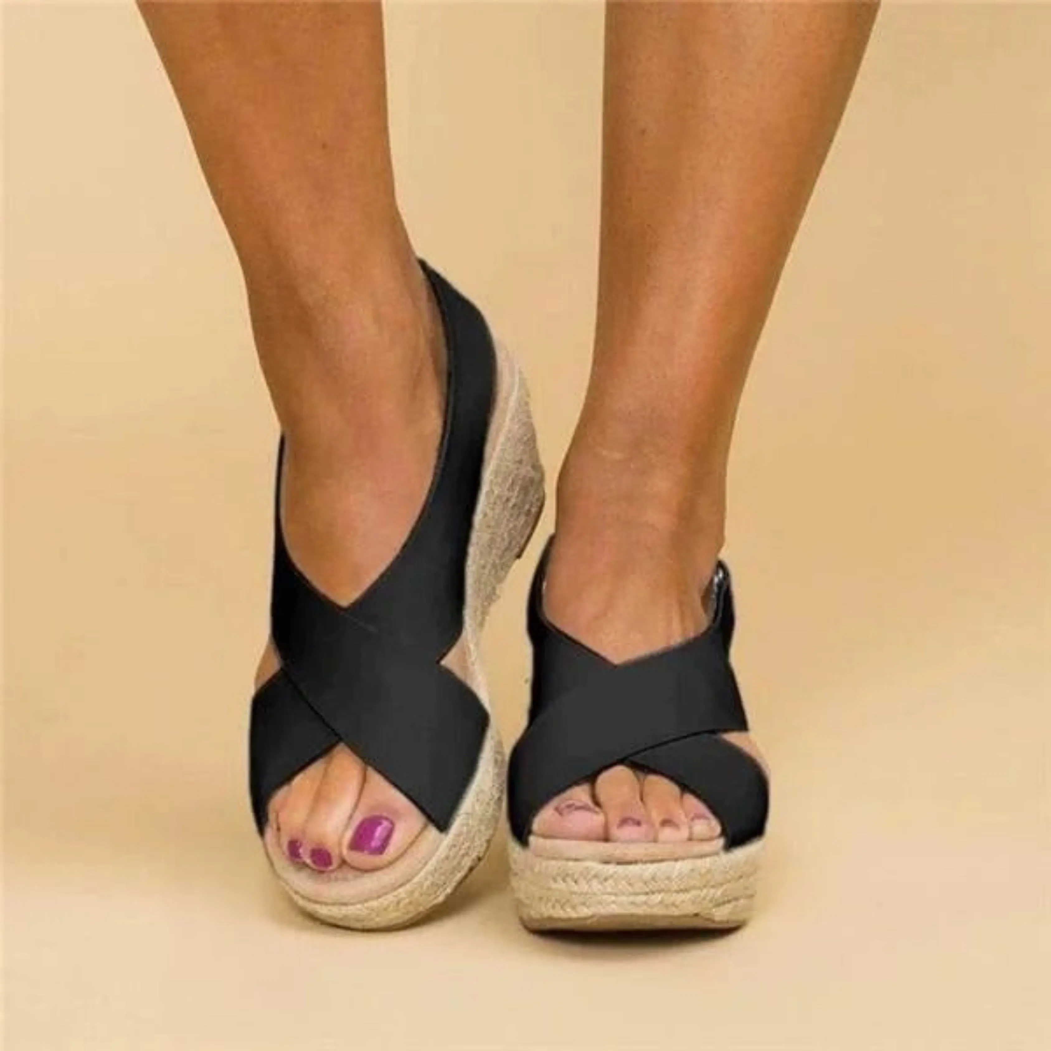 Georgina® | Women's wedge heel sandals with crossed straps