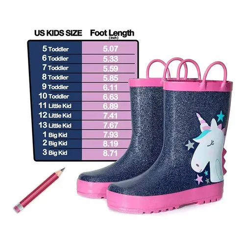 Girl Rain Boots Rubber Glitter Unicorn - KKOMFORME