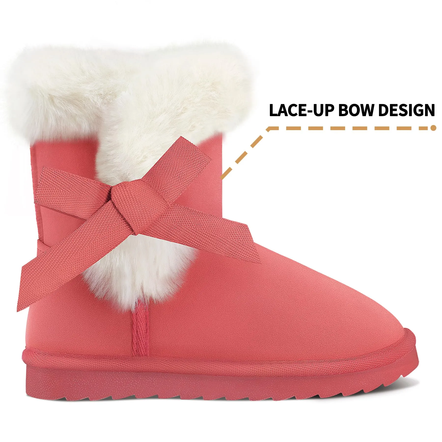 Girls Bow Tie Warm Fur Lined Snow Boots