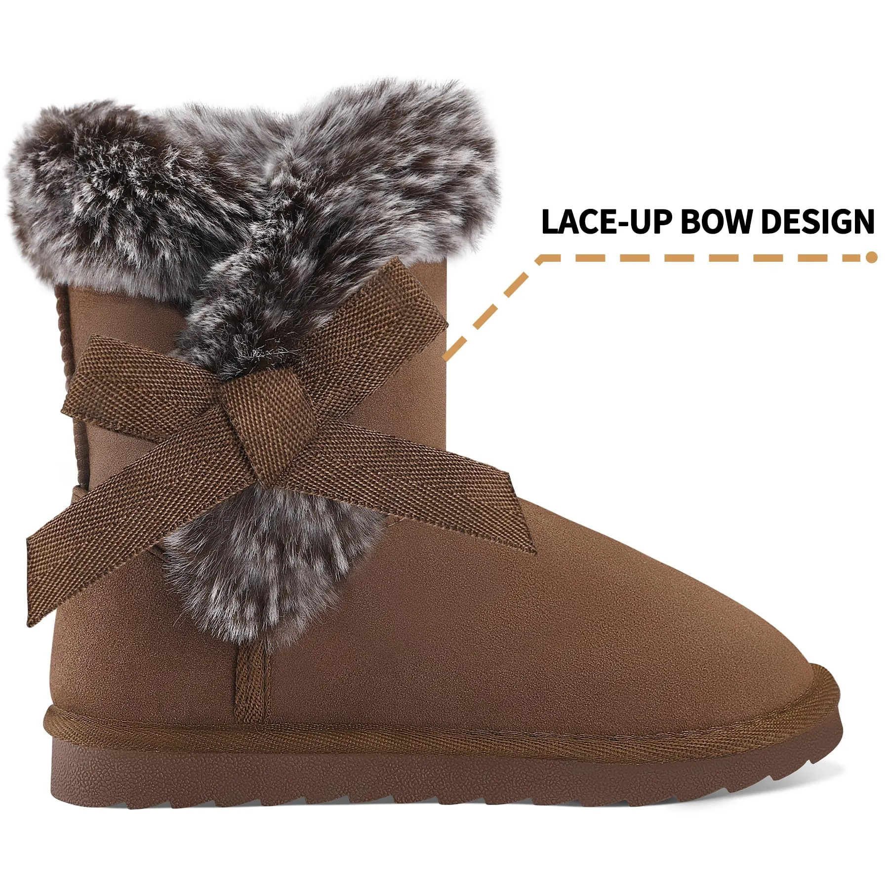 Girls Bow Tie Warm Fur Lined Snow Boots