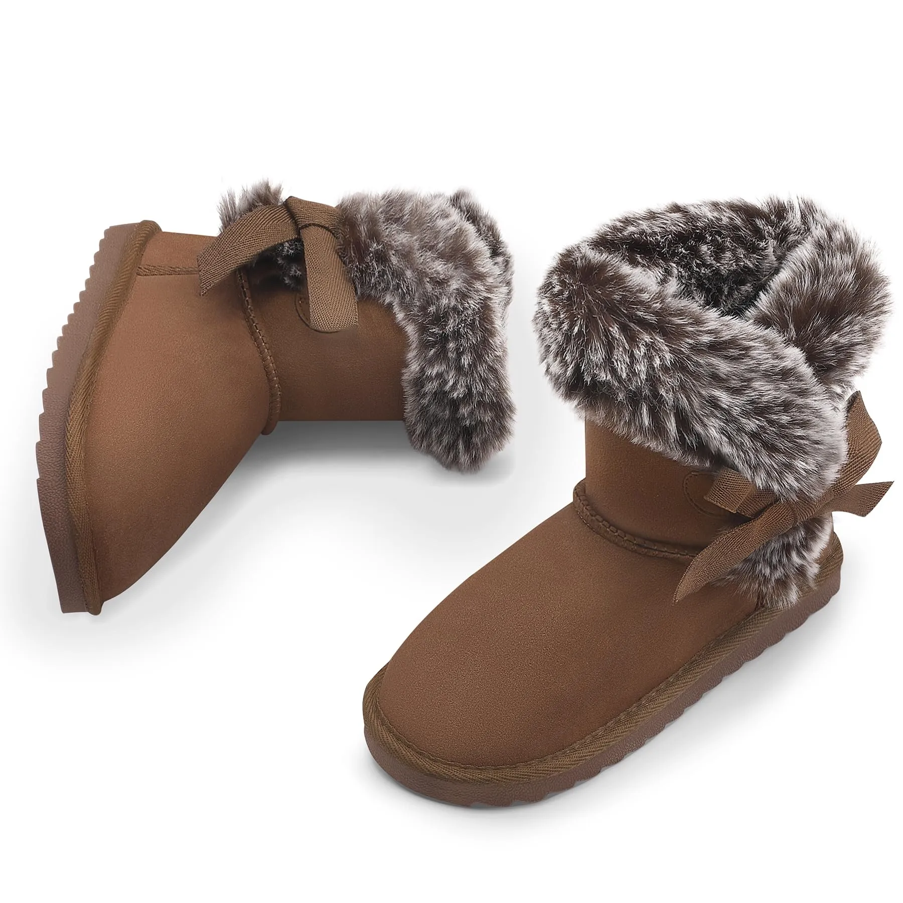 Girls Bow Tie Warm Fur Lined Snow Boots
