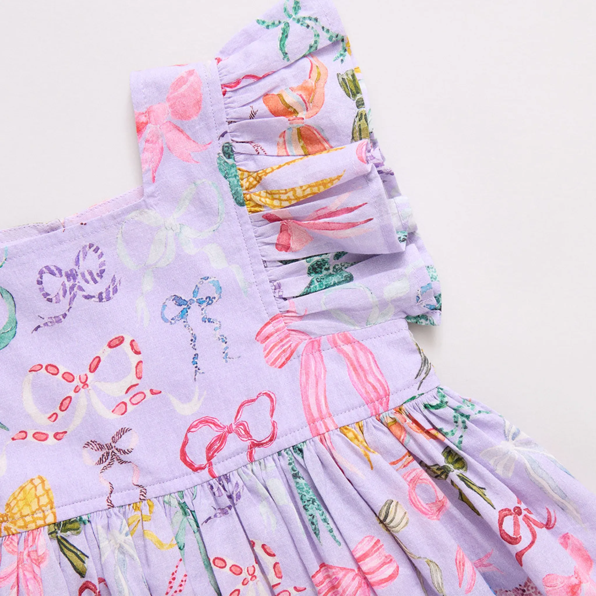 Girls Elsie Dress - Lavender Watercolor Bows