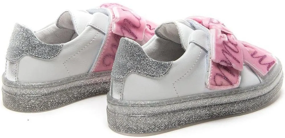 Girls White & Pink Bow Trainers