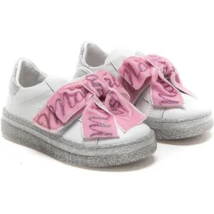 Girls White & Pink Bow Trainers