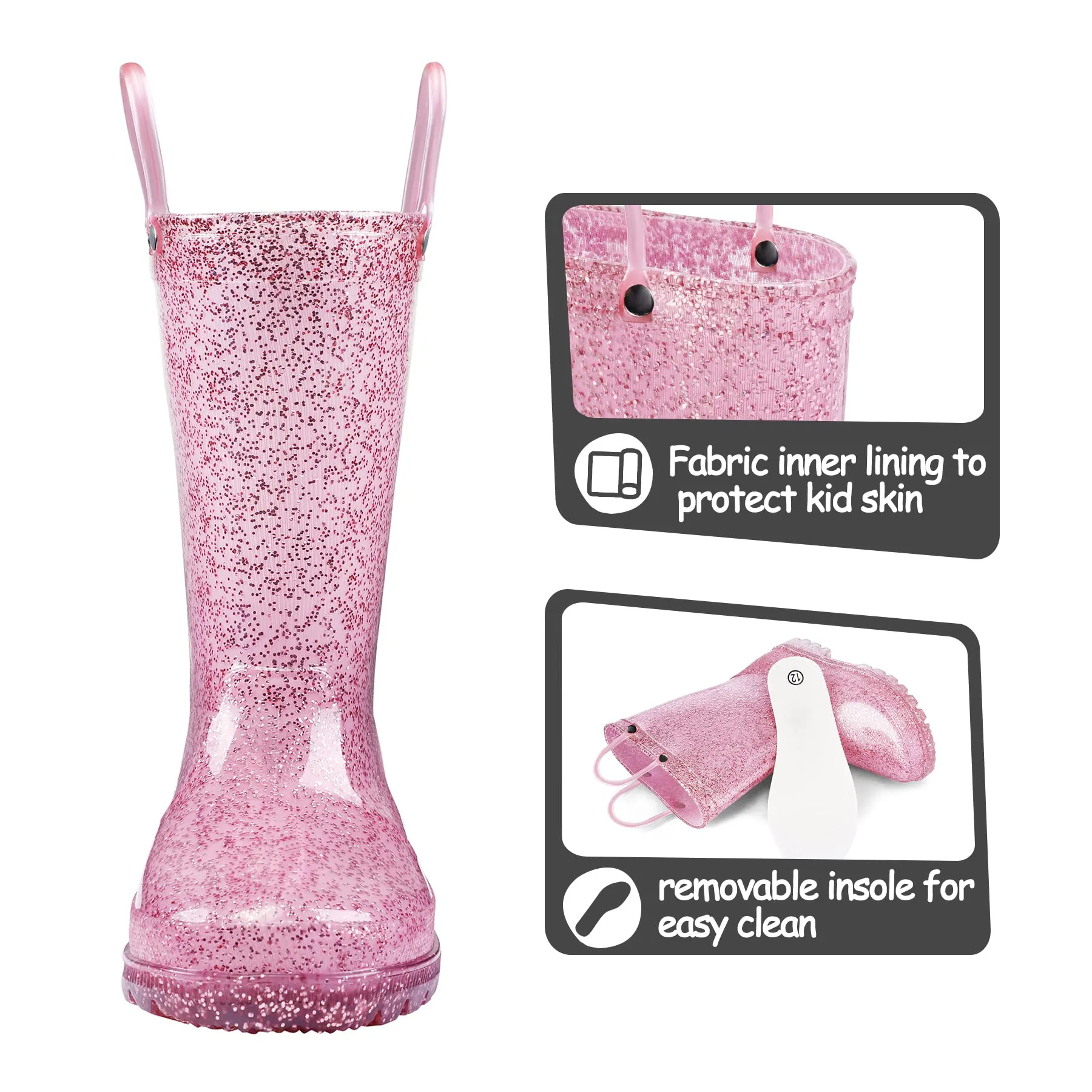 Glitter Easy-On Handle Kids Rain Boots