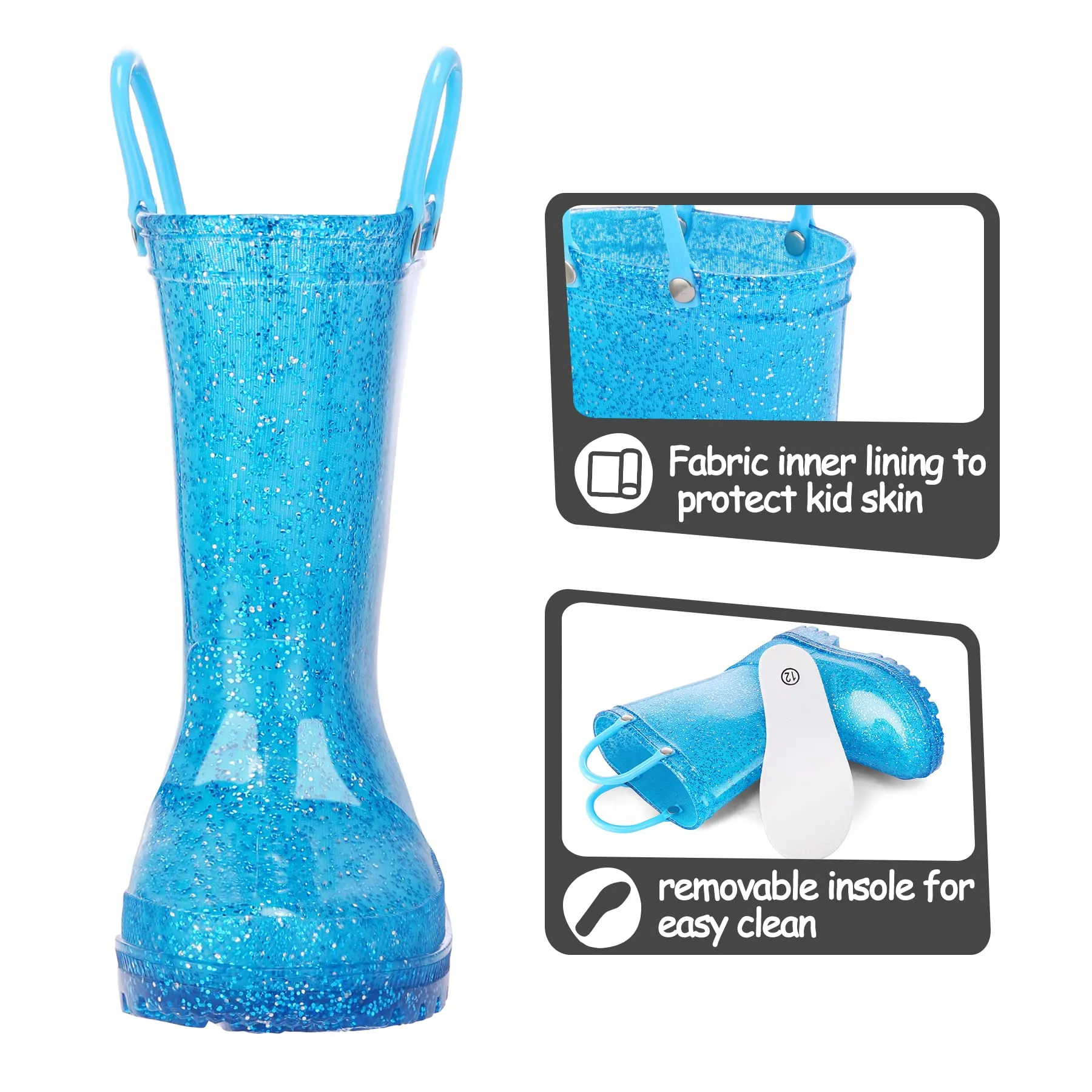Glitter Easy-On Handle Kids Rain Boots