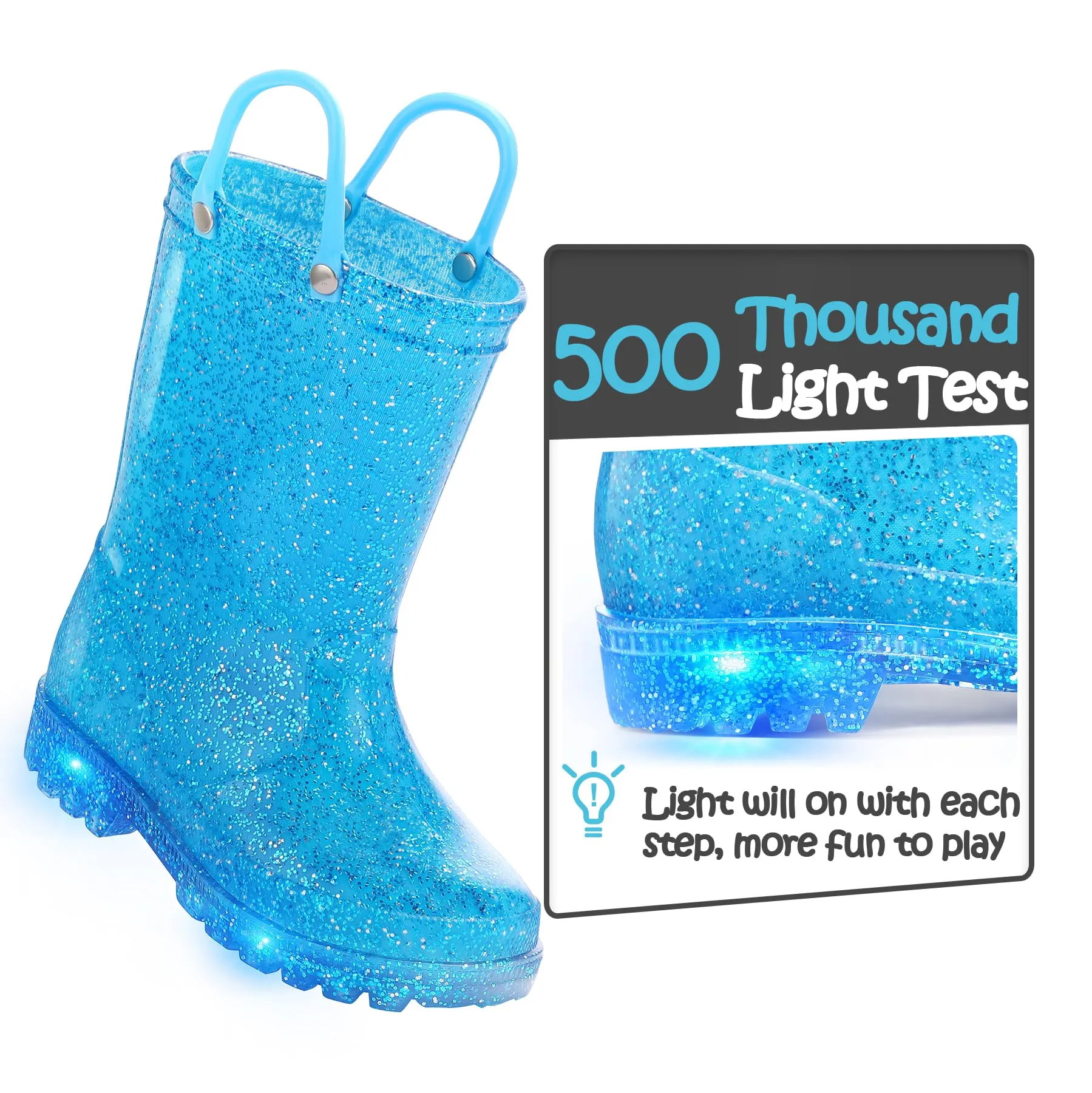 Glitter Easy-On Handle Kids Rain Boots