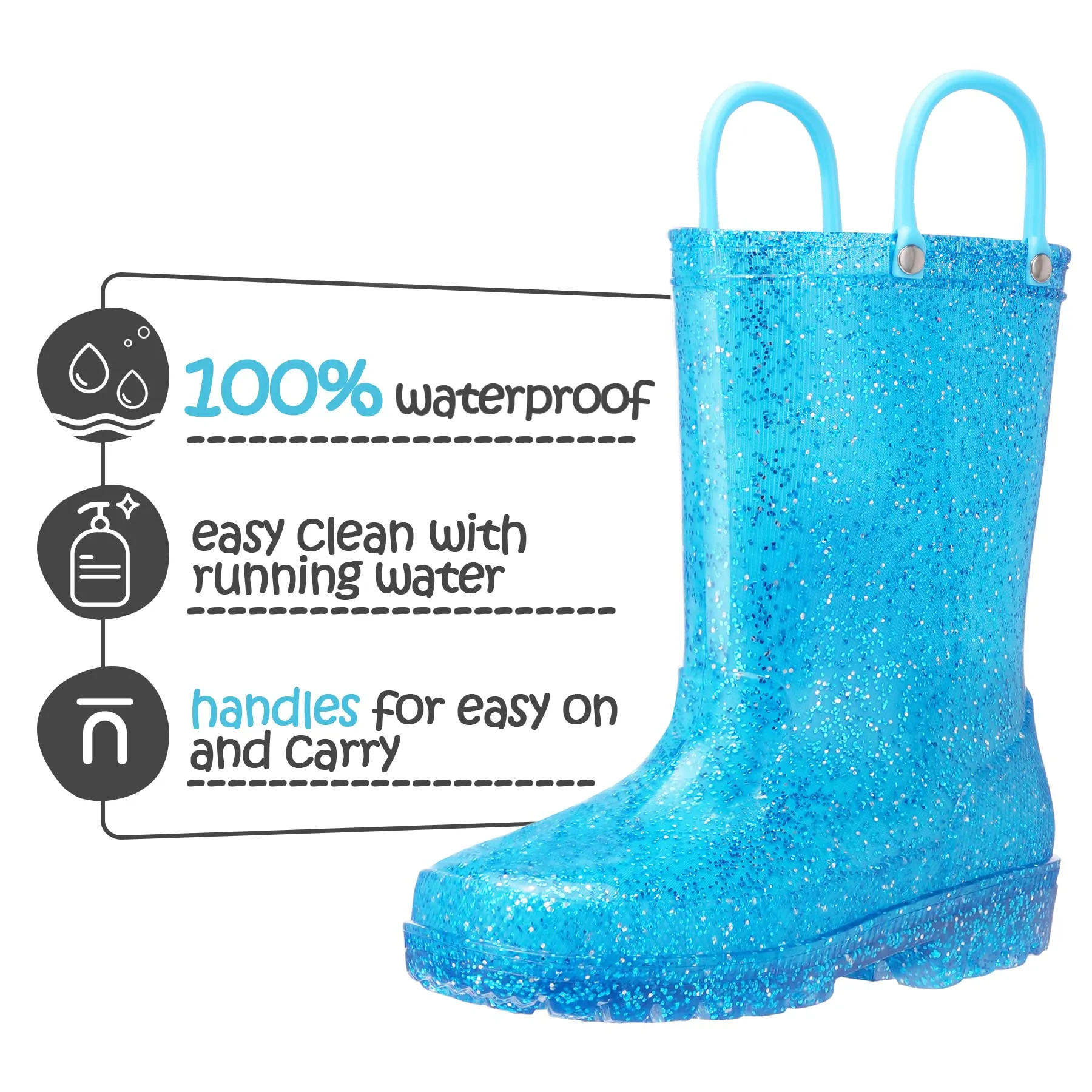 Glitter Easy-On Handle Kids Rain Boots