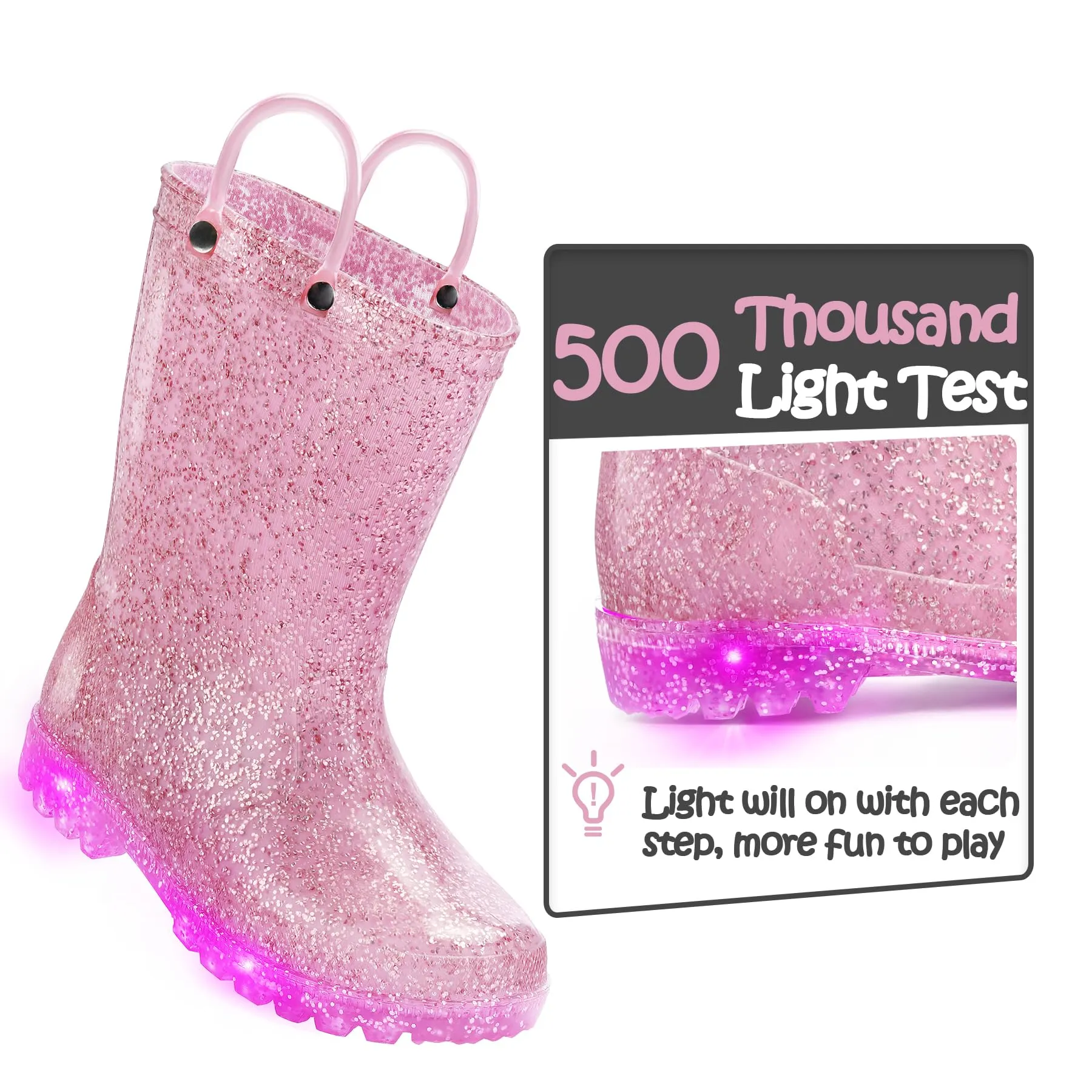 Glitter Easy-On Handle Kids Rain Boots
