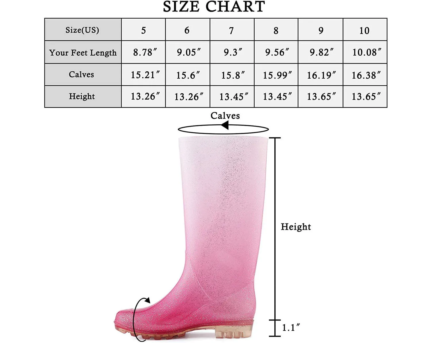 Gradient Glitter Tall Waterproof Rain Boots