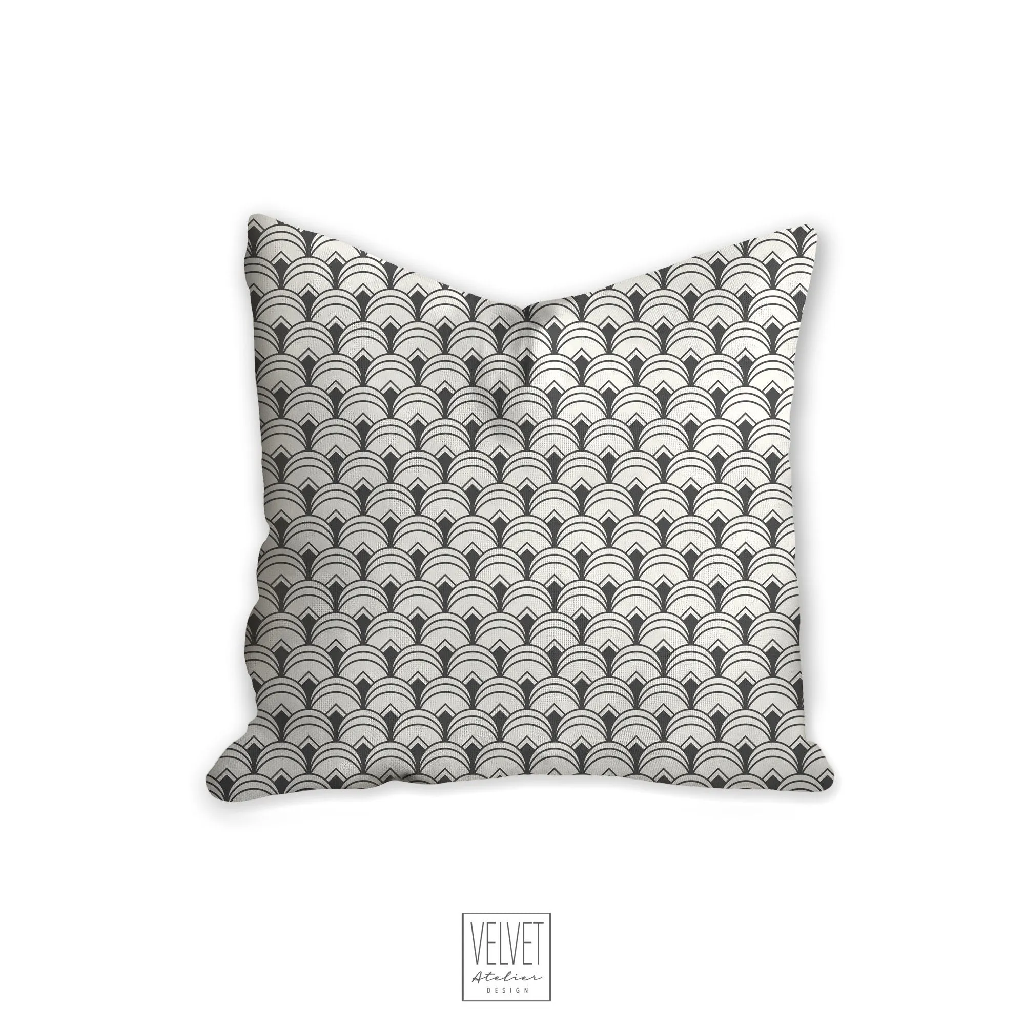 gray art deco pillow, scalloped pattern, throw pillow, retro, interior design, modern pillow, Interior decor, pillow cover, home accents