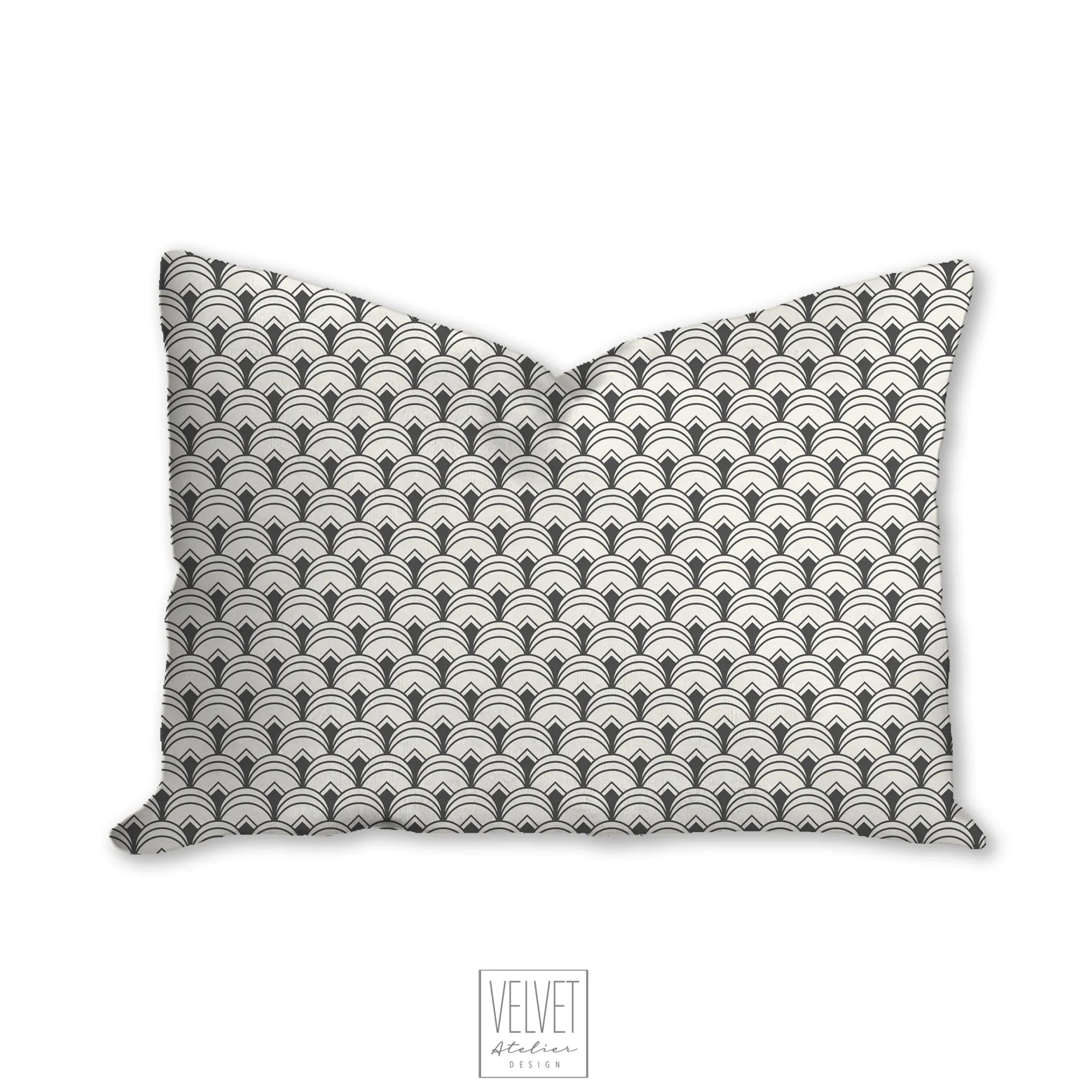gray art deco pillow, scalloped pattern, throw pillow, retro, interior design, modern pillow, Interior decor, pillow cover, home accents