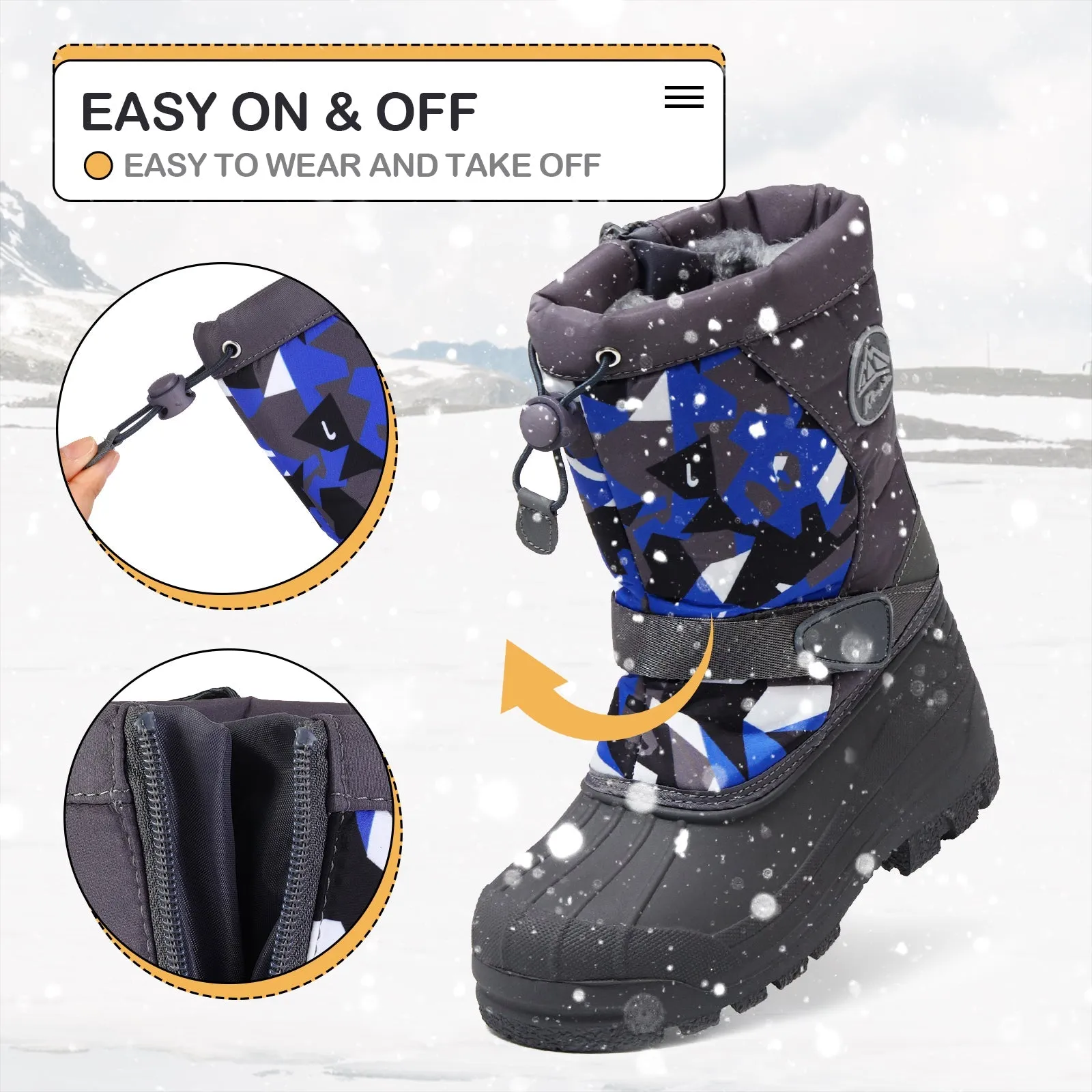 Gray Camouflage Warm Waterproof Non-Slip Snow Boots