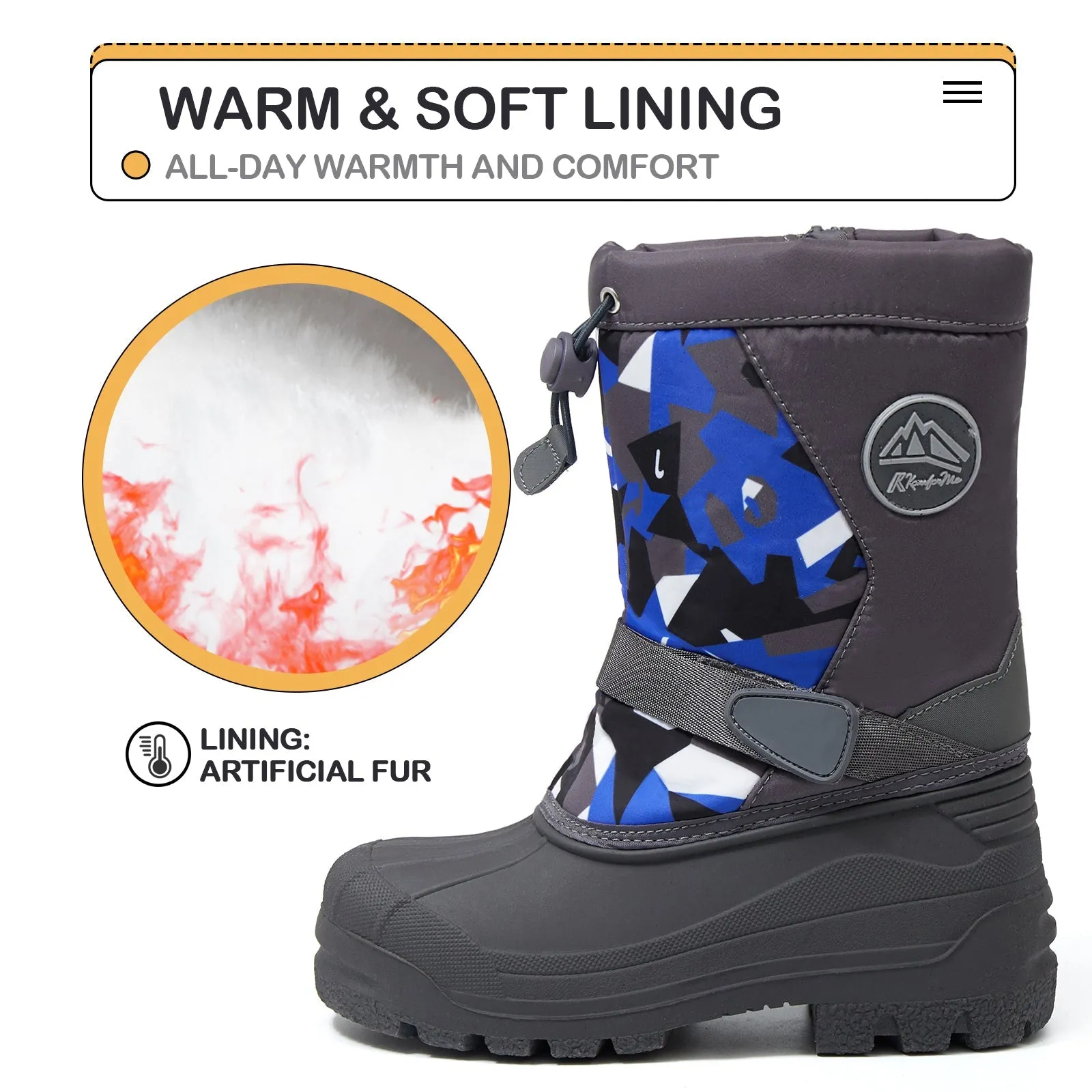 Gray Camouflage Warm Waterproof Non-Slip Snow Boots