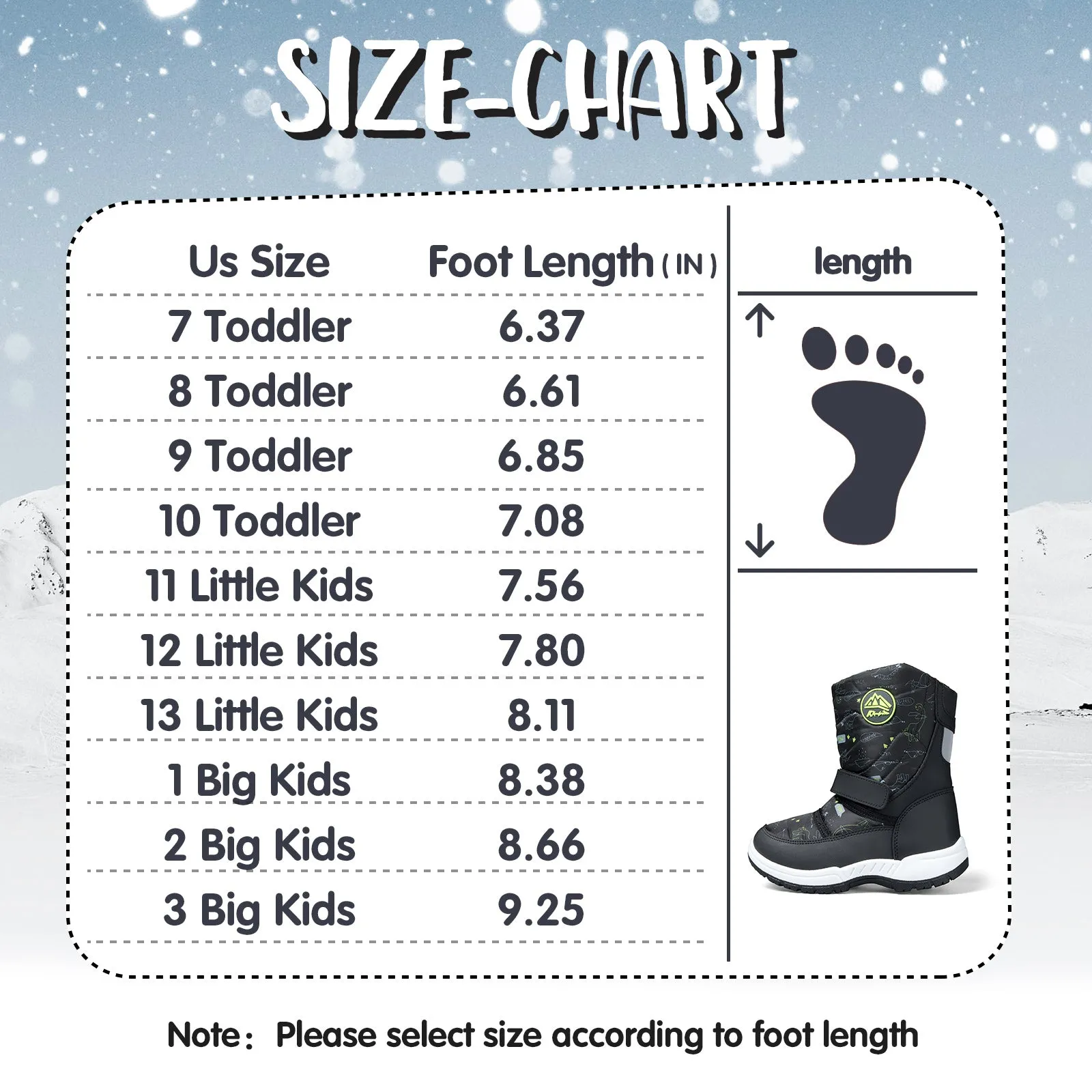 Green Dinosaur Warm Waterproof Black Snow Boots