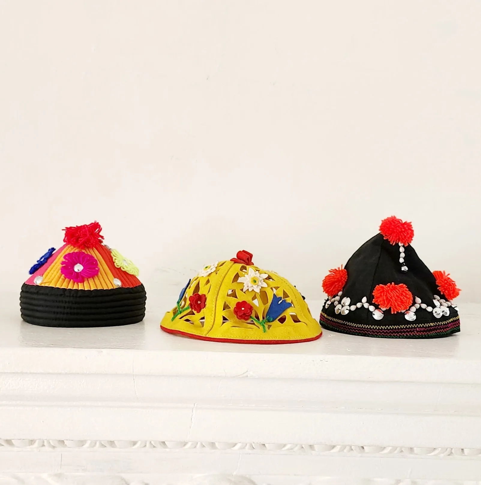 Handmade 1940s Childrens Hats German Bavarian Folk Costumes Lot of Three