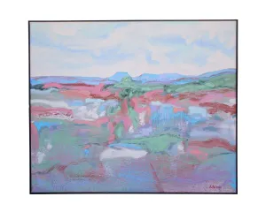 Harry Hilson Signed 1980s “Blue Hills” Acrylic on Canvas Landscape Painting