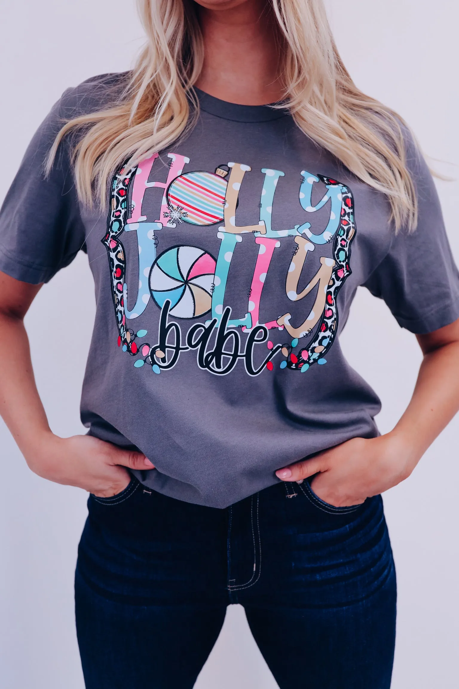 Holly Jolly Babe Graphic Tee - Grey