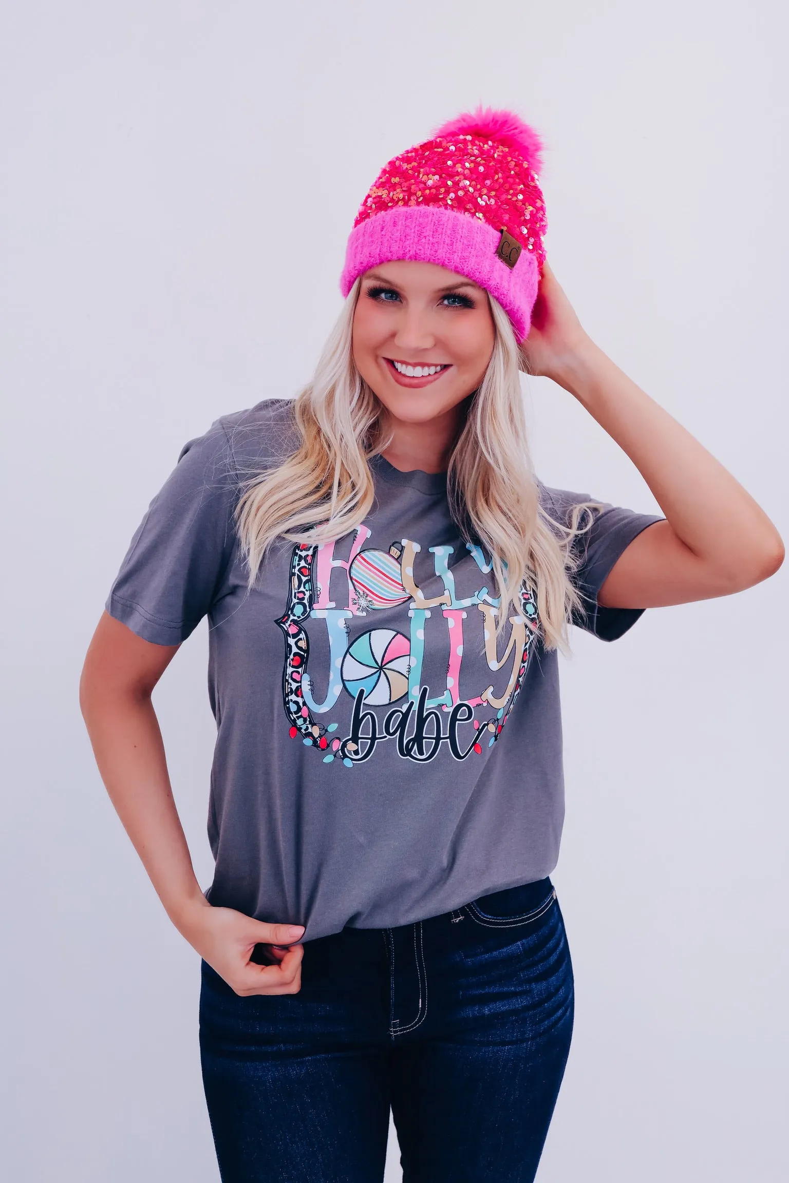 Holly Jolly Babe Graphic Tee - Grey