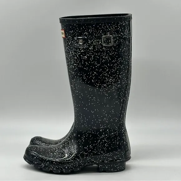 Hunter Black Glitter Rain Boots. Size 5