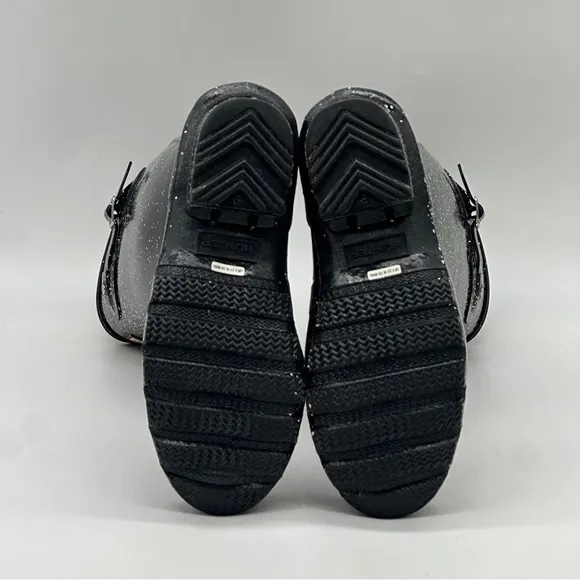 Hunter Black Glitter Rain Boots. Size 5