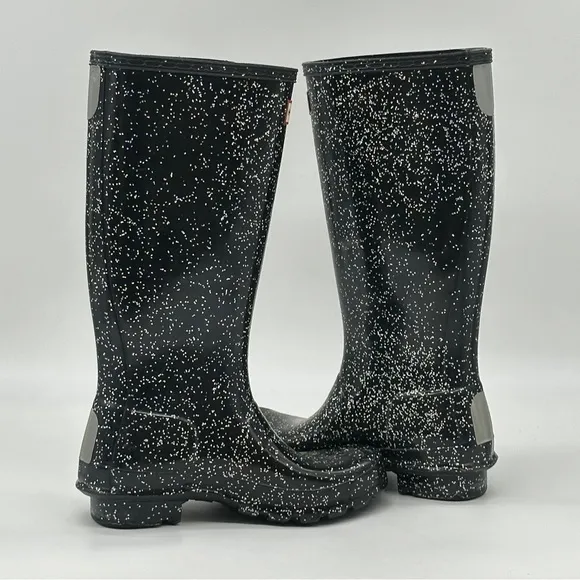 Hunter Black Glitter Rain Boots. Size 5