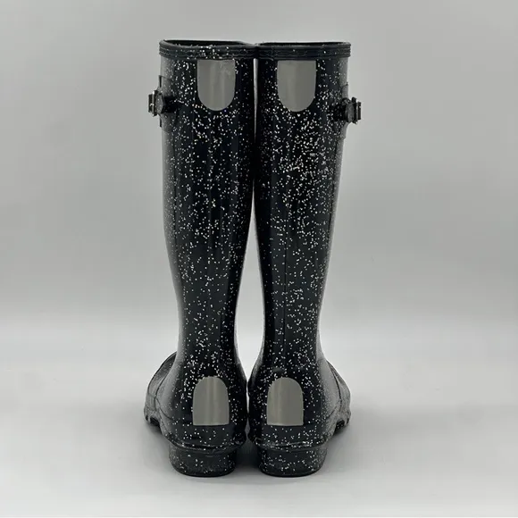 Hunter Black Glitter Rain Boots. Size 5