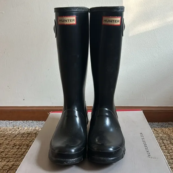 Hunter black original kids gloss rubber rain boots us size 5 boys 6 girls EU 37